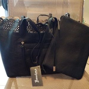 Bandana Brand Scalloped Tote-black